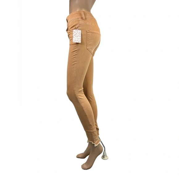 Free People Womens Wild Child Frayed Skinny Jeans Camel Size 24 - Picture 5 of 16
